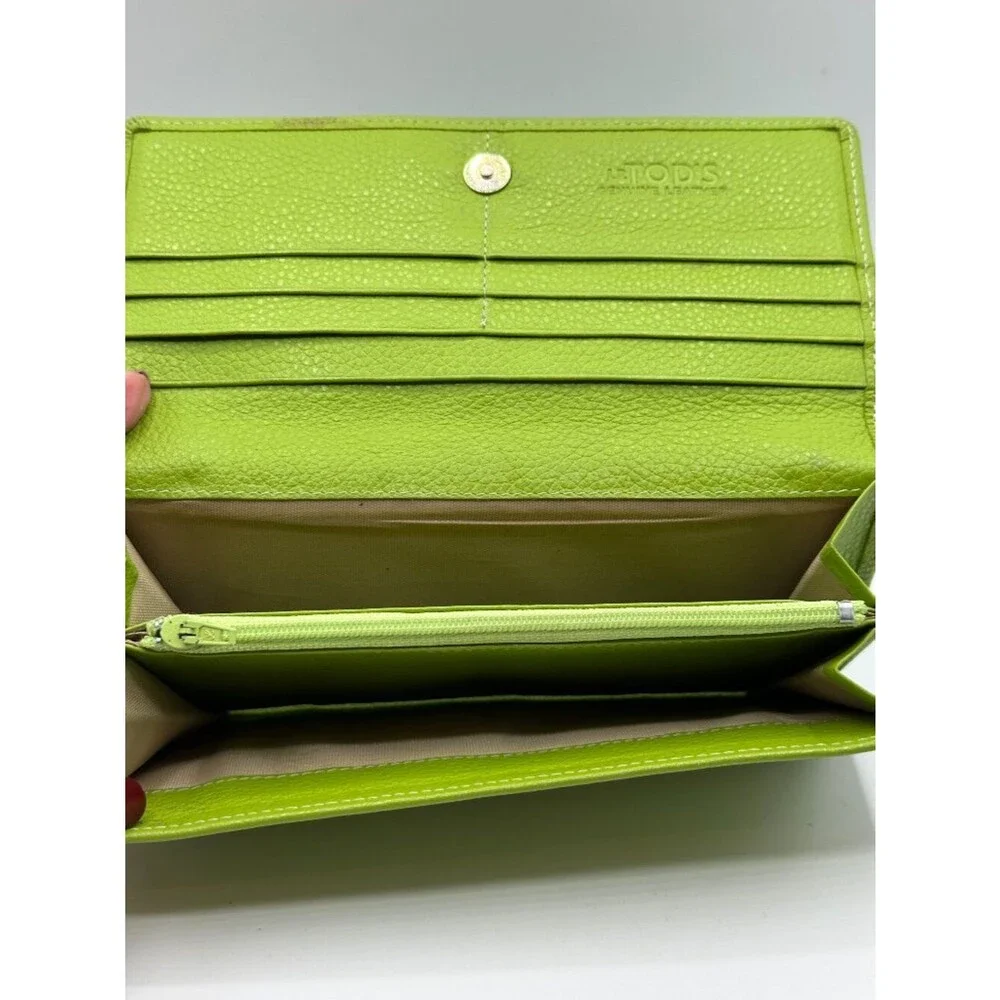 Tod's Lime Green Pebbled Leather Flap Wallet
